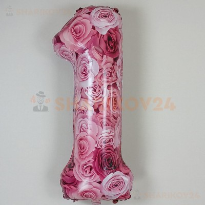 Шар (34''/86 см) Цифра, 1 Симфония роз, Фуше